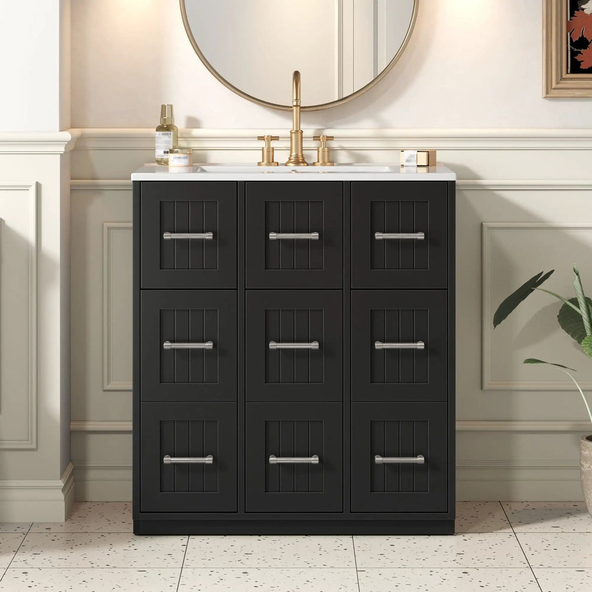 Bathroom Vanity With Undermount Sink, Soft-Close Doors, Drawers, Ceramic Sink | 30 x 18.4 x 33.8 in | Solid Wood & Metal | Bathroom