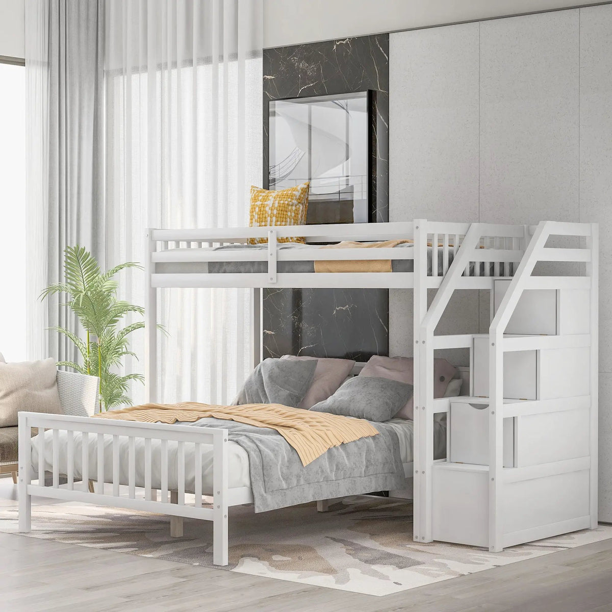 Loft Bed | Staircase Storage | High Guardrails | Twin Size