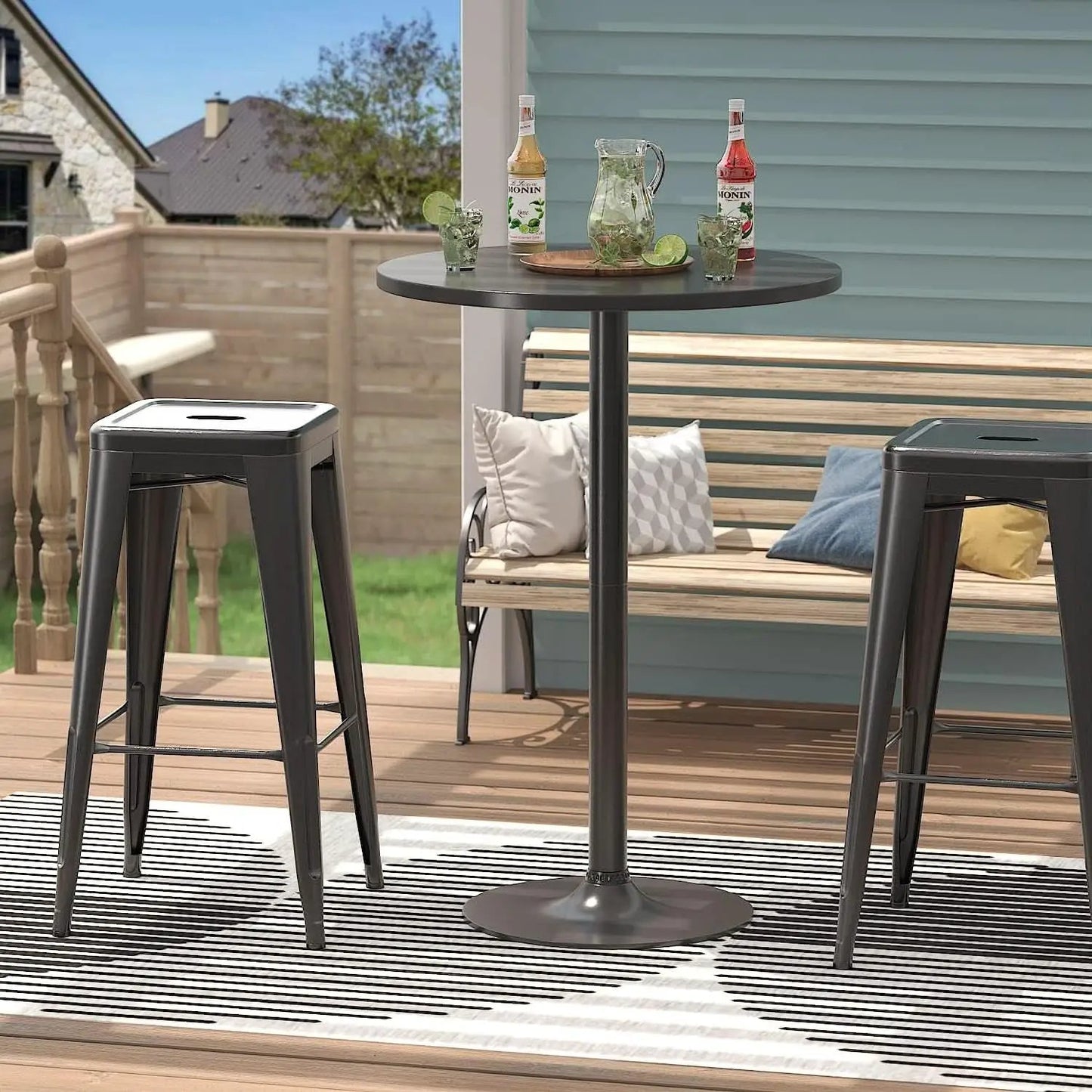 Obsidian Bar Height Pub Table With Industrial Strength from PriceLows™