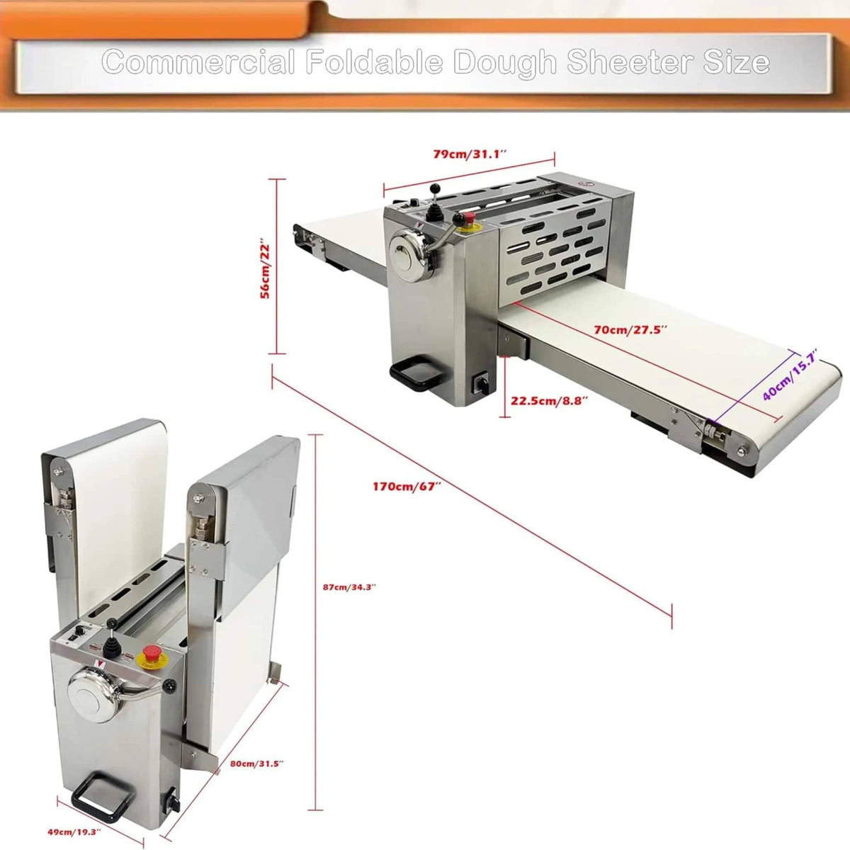 Commercial Electric 110V Foldable Stainless Steel Dough Sheeter | 110 Volt | Stainless Steel | Home