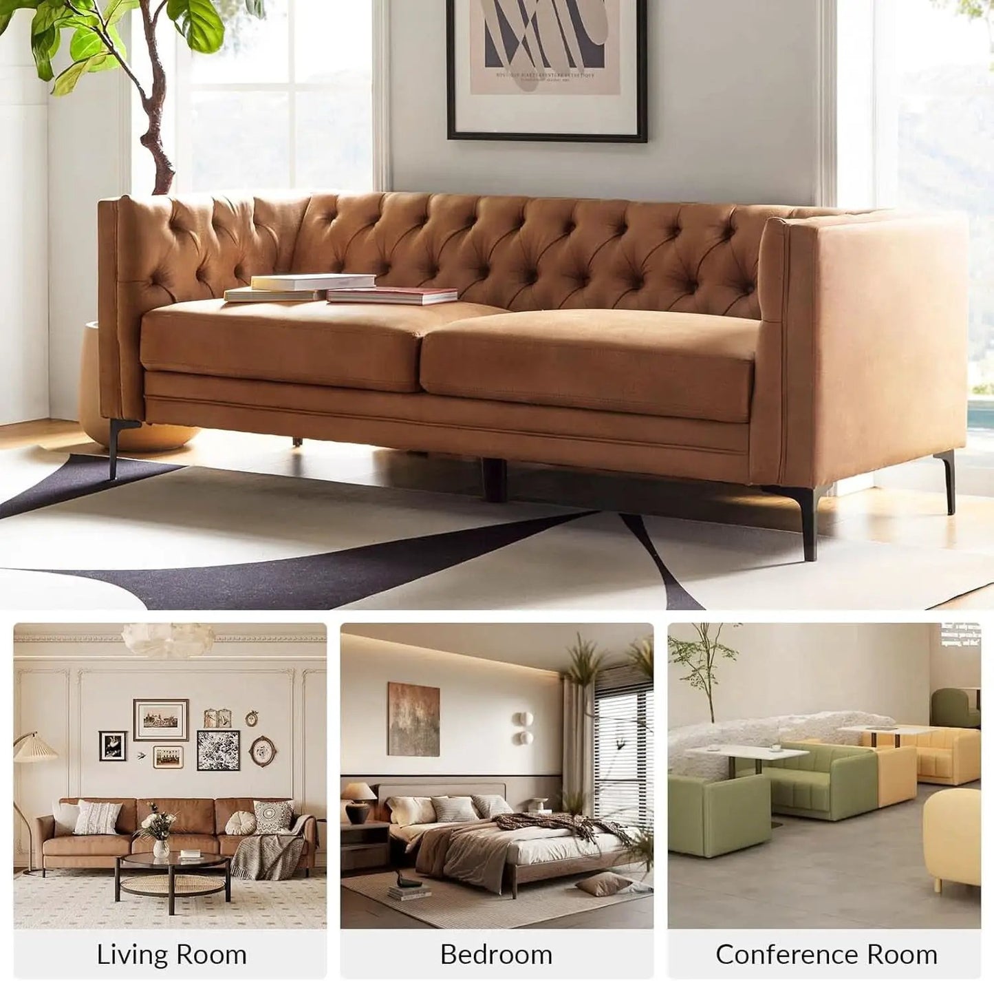 Extra Long Faux Leather Sofa with Stylish Metal Legs from PriceLows™