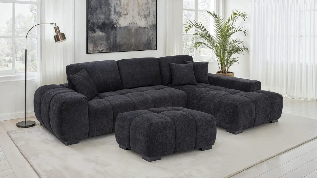 Octavia Upholstered Rectangular Ottoman | 39 x 30.5 x 17.5 in | Fabric | Black