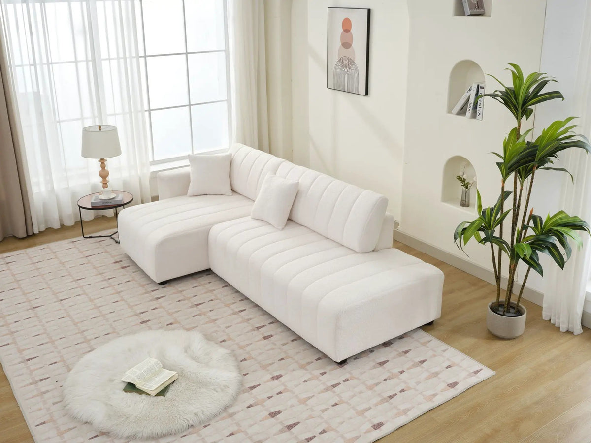 Jessica Sectional Sofa With Chaise | Lamb Wool Upholstery | Versatile Configuration | 104 Inch Length