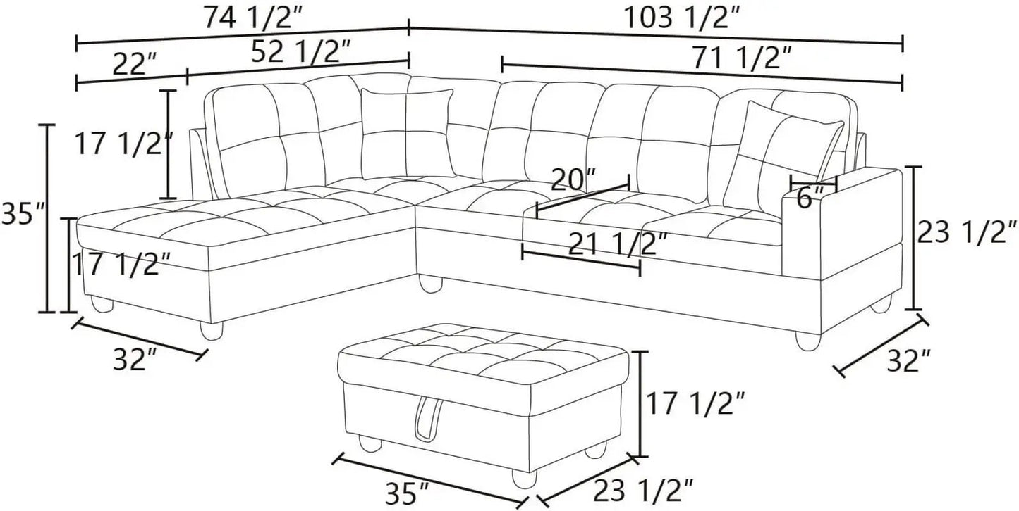 Espresso L Shaped Sectional Sofa Set Left Hand Facing from PriceLows™