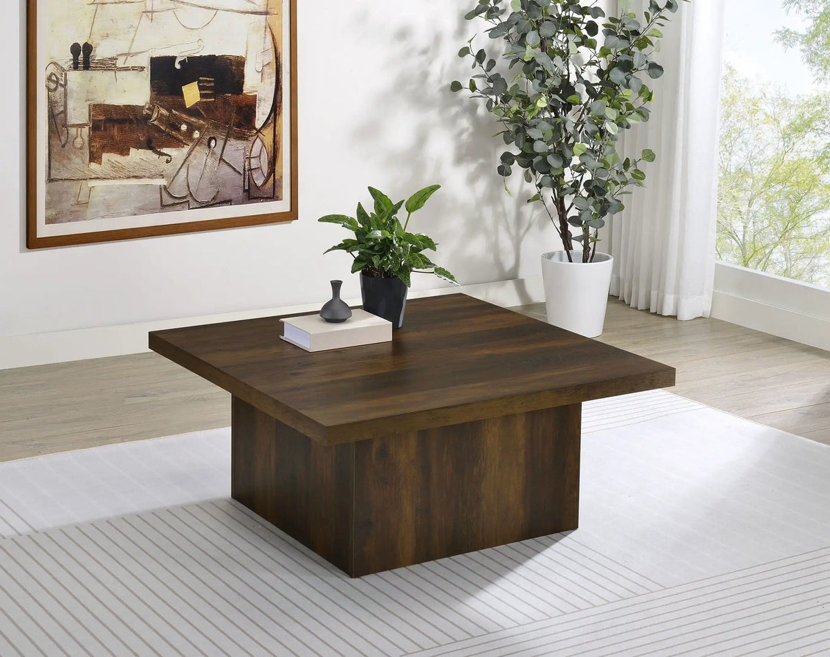 Devar Square Engineered Wood Cocktail Coffee Table Dark Pine | 35.5 x 35.5 x 16.25 in | Engineered Wood & Veneer | Living Room