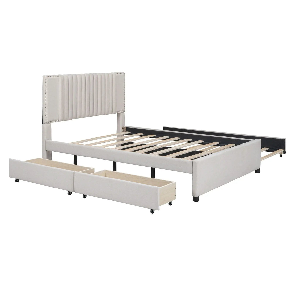 Upholstered Platform Bed | Drawers | Classic Headboard Design | Thick Foam Fill