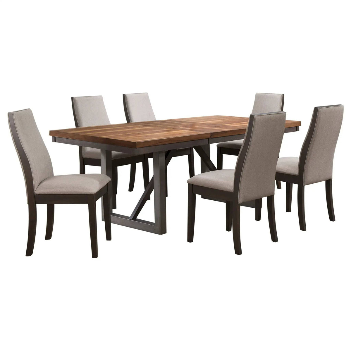 Spring Creek 7-piece Rectangular Dining Table Set | 7-Piece Set | Rubberwood & Walnut | Taupe