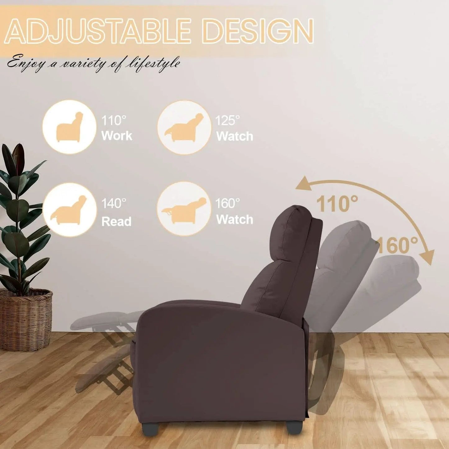 Massage Recliner Chair With Footrest And Brown PU Leather from PriceLows™