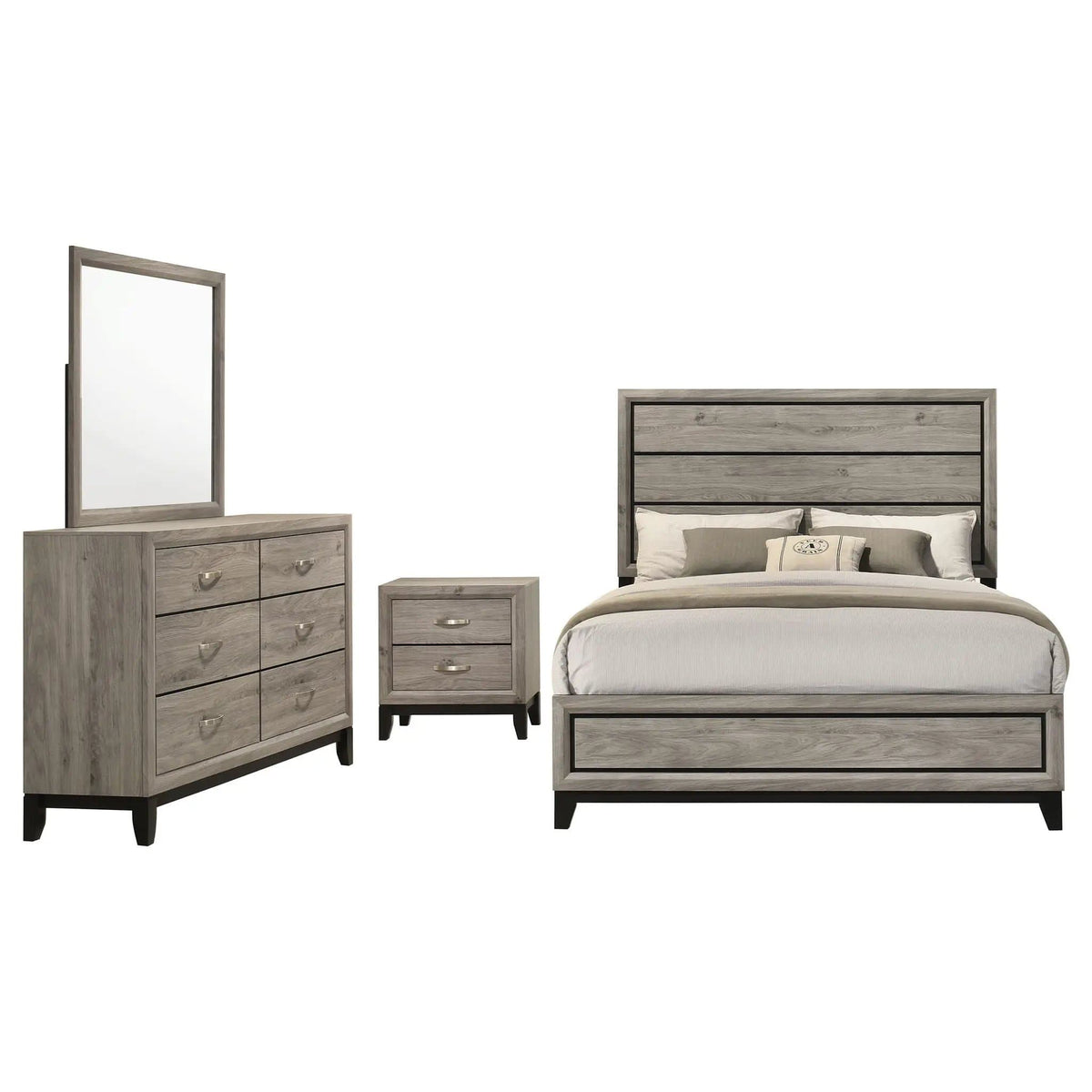 Valen Four-piece Full Bedroom Set Light | 57.25 x 78.75 x 56.25 in | Rubberwood & Engineered Wood | Taupe
