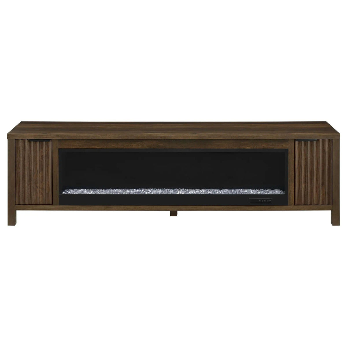 Carey 79-inch TV Stand Fireplace Media Console Dark Pine | 78.75 x 15.5 x 22.75 in | Glass | Living Room