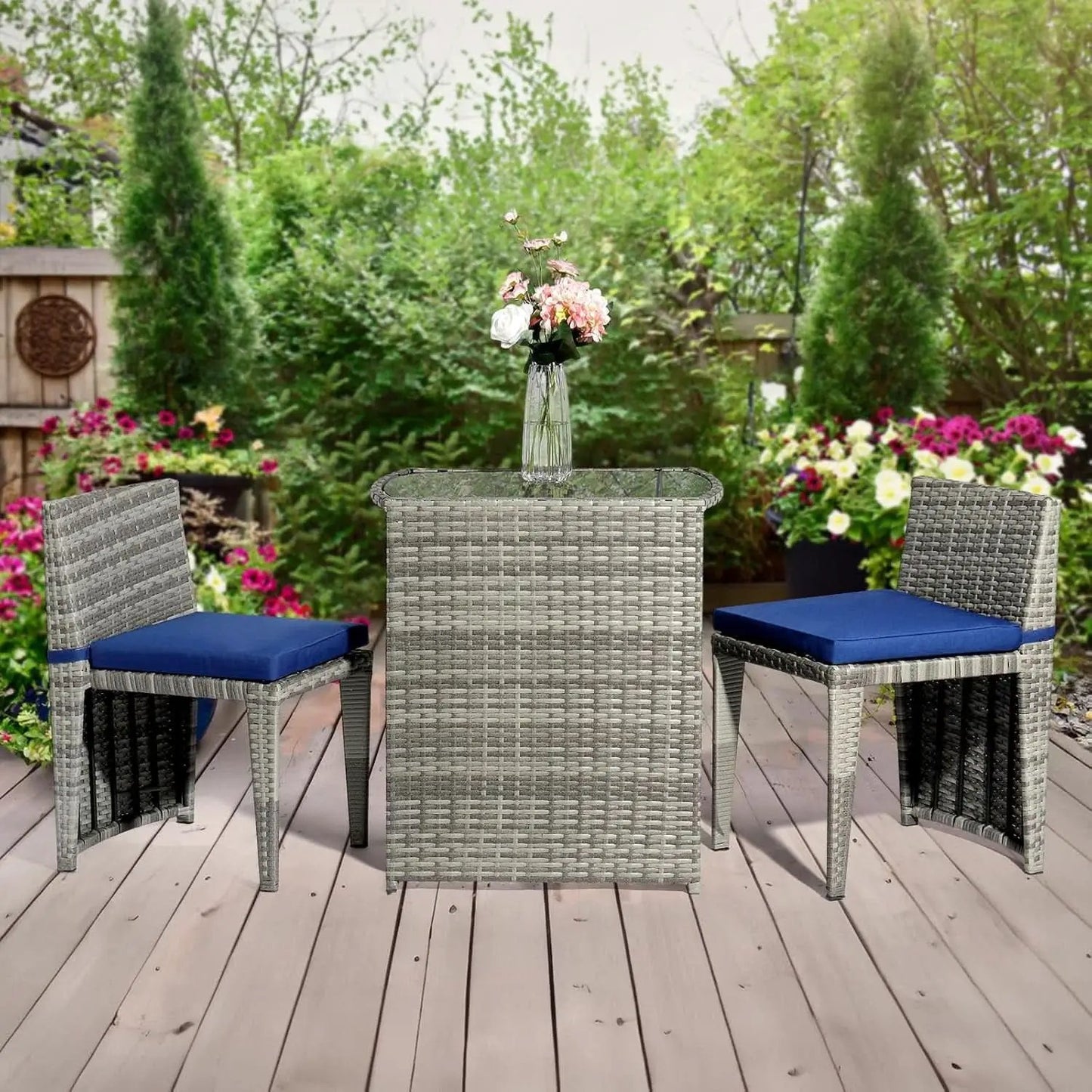Grey Wicker Outdoor Patio Bistro Set With Glass Table from PriceLows™