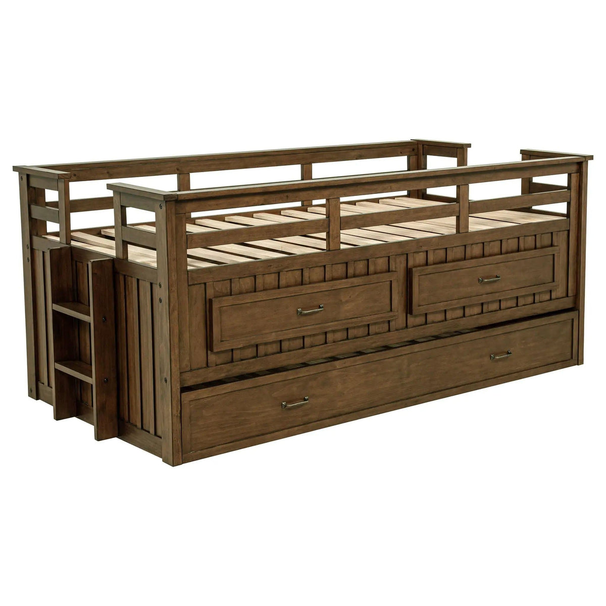 Carlsbad Wood Twin Captains Bed With Trundle Medium | 83.5 x 44.75 x 36.25 in | Pine Wood & Mdf | Brown