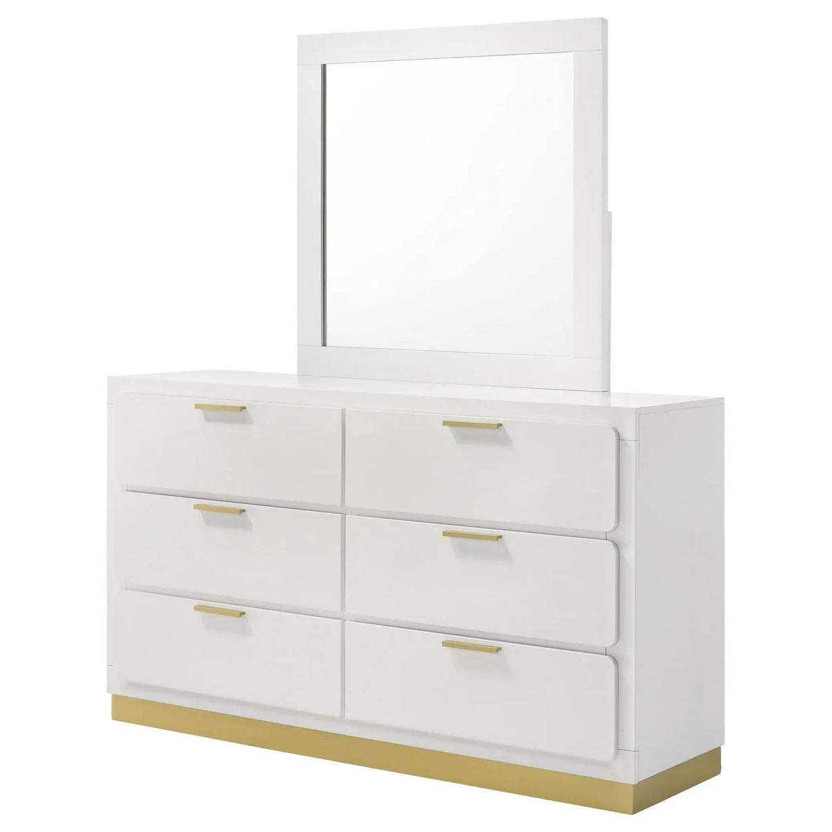Caraway 6-drawer Dresser with Mirror | 59 x 17.25 x 70.25 in | Rubberwood & Engineered Wood | White