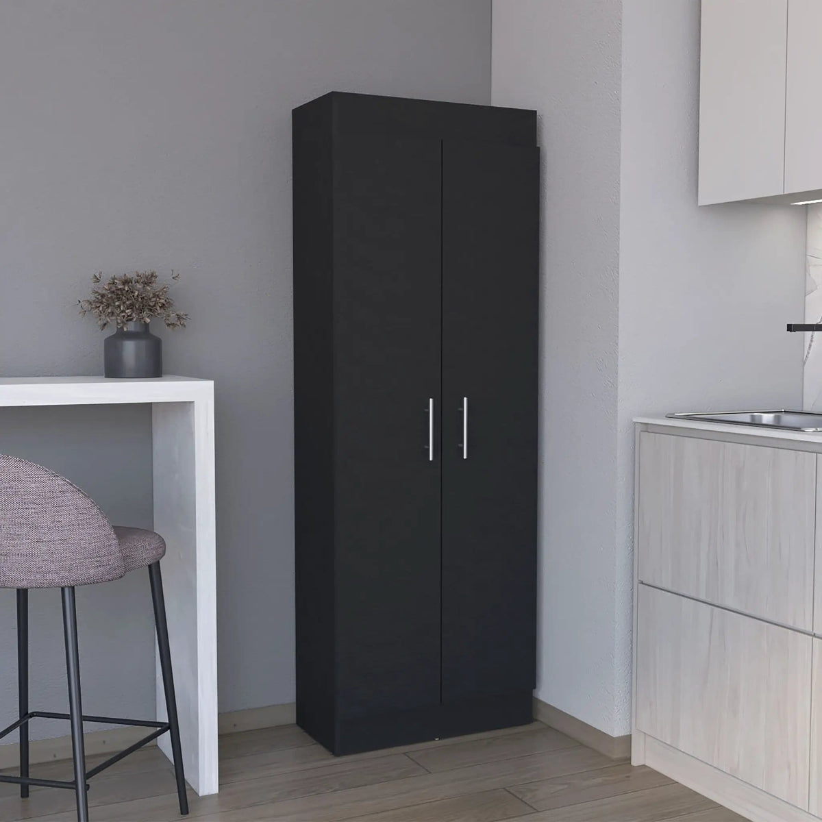 Clinton Pantry Cabinet Kitchen Storage | 11.9 x 23.6 x 66.8 in | Engineered Wood & Metal | Black