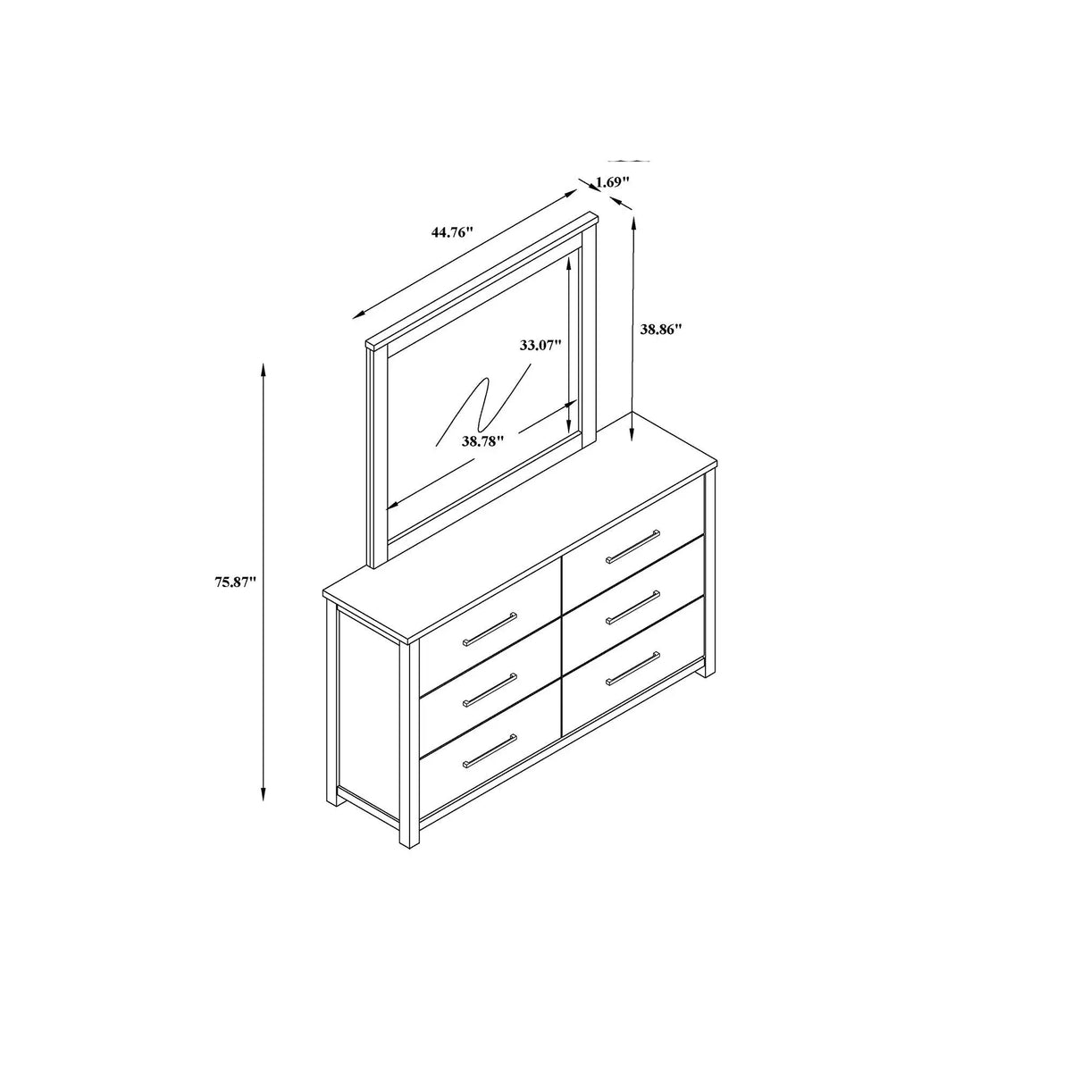 Avery Dresser Mirror | Beige | Large Scale Mirror | Dark Top And Sleek Frame