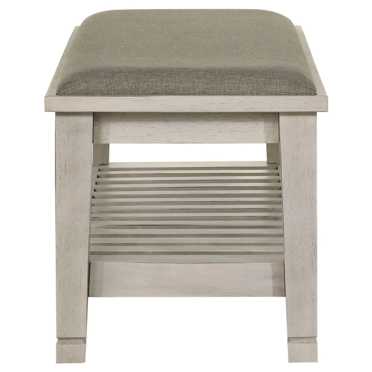 Franco Fabric Upholstered Bench with Shelf Distressed | 50.5 x 17.75 x 18.5 in | Fabric | White