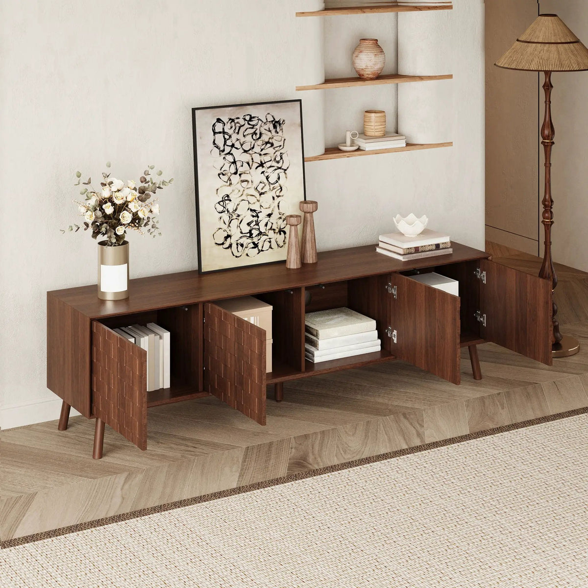 TV Stand | Soft Closing Hinges | Cable Management | Walnut