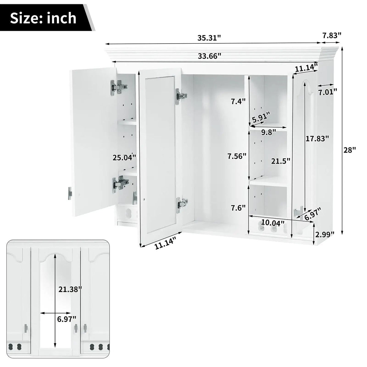 Wall Mount Mirror Cabinet | Adjustable Shelves | Soft Closing Hinges