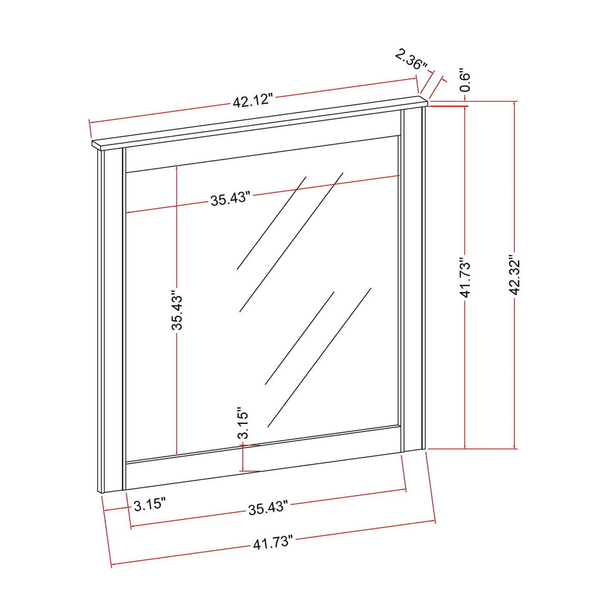 Lorenzo Large Scale Mirror With Sleek Frame And Glittered Detailing | 42.13 x 2.36 x 42.32 in | Wood | Silver