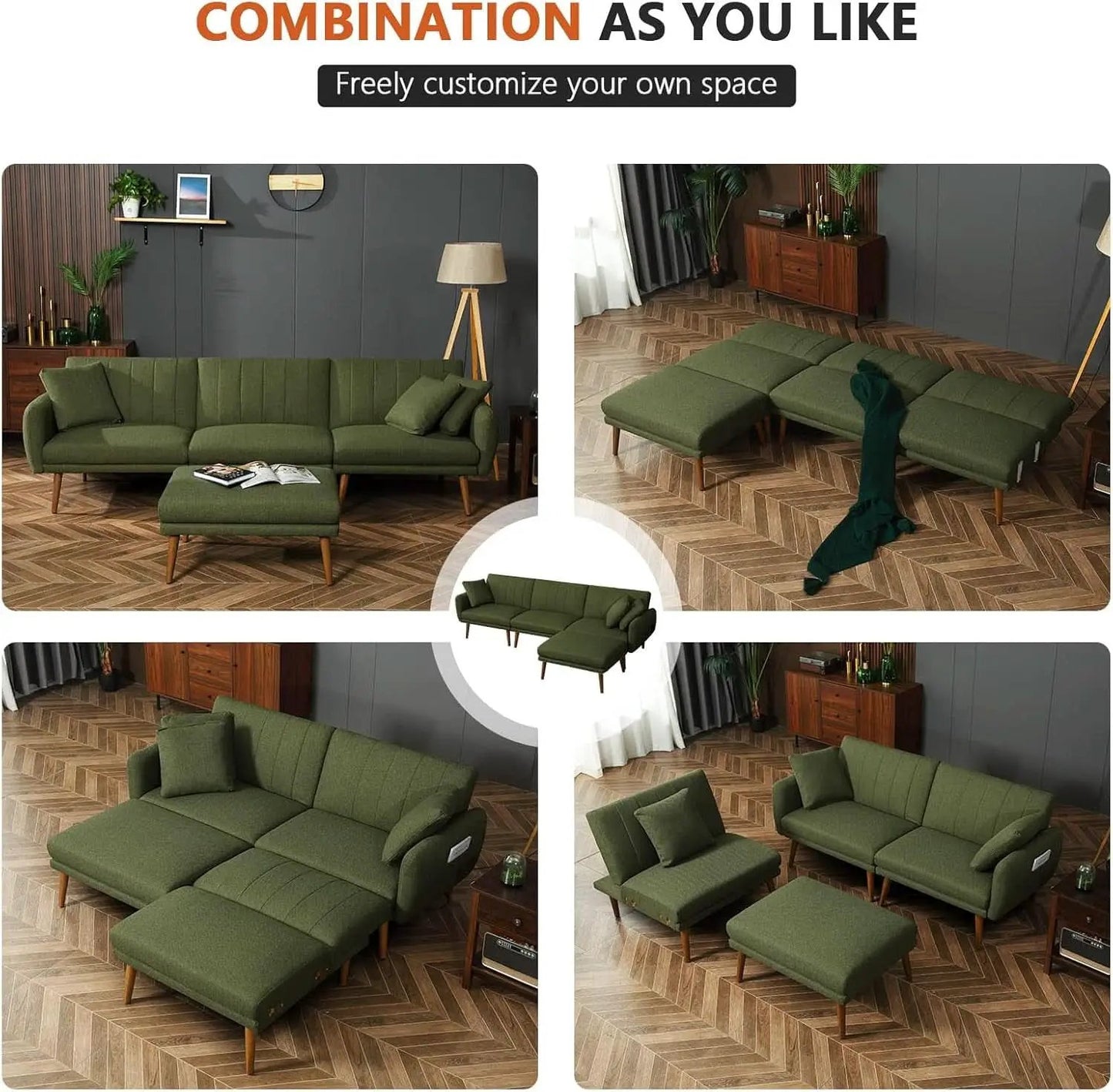 LShaped Linen Sleeper SofaBed With Reclining Backrest from PriceLows™
