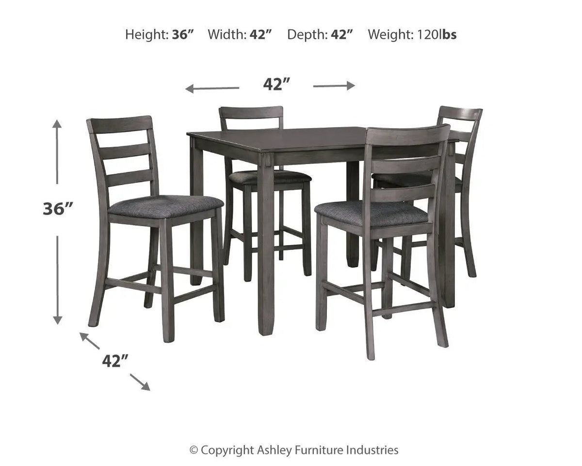 Bridson Square Counter Table Set | 5-Piece | 42.13 Inch Width | Gray