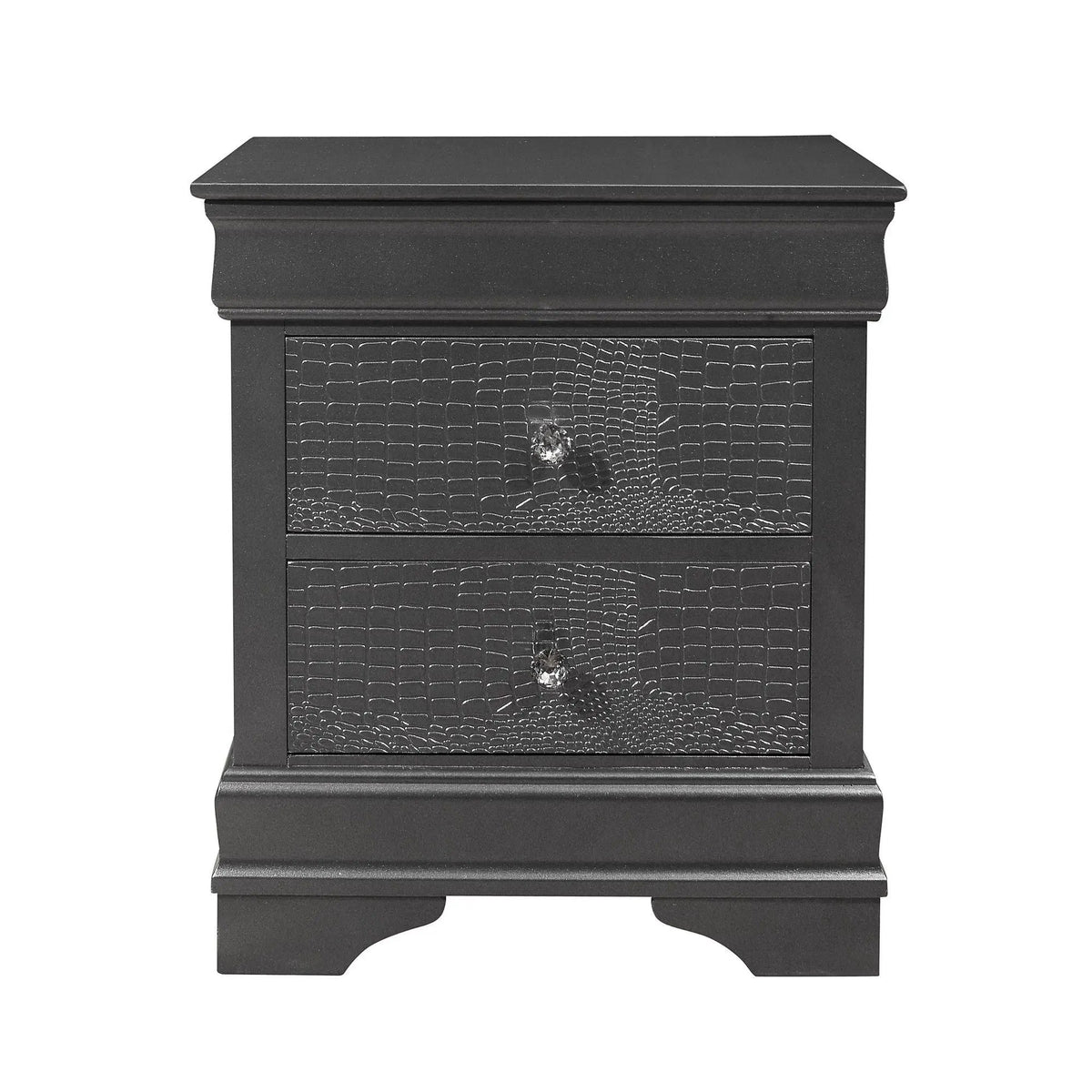 Shaker Nightstand | Crocodile Metallic Finish | Contemporary Style | Solid Wood Construction