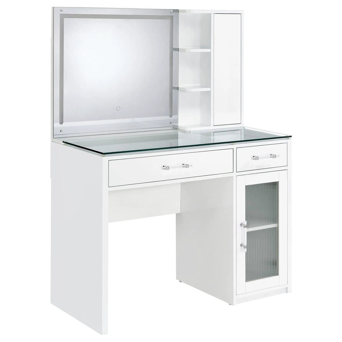 Flora 2-drawer Vanity Set with LED Mirror White High Gloss | 39.5 x 19.75 x 53.75 in | Tempered Glass & Acrylic | Bathroom