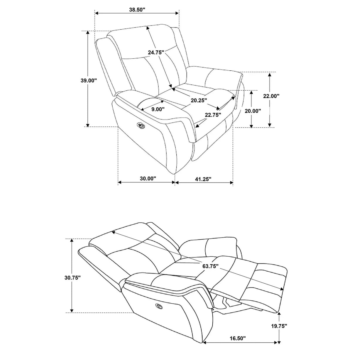 Franklin Upholstered Padded Arm Glider Recliner Glider Chair | 41.25 x 37.5 x 39 in | Metal & Plywood | Charcoal