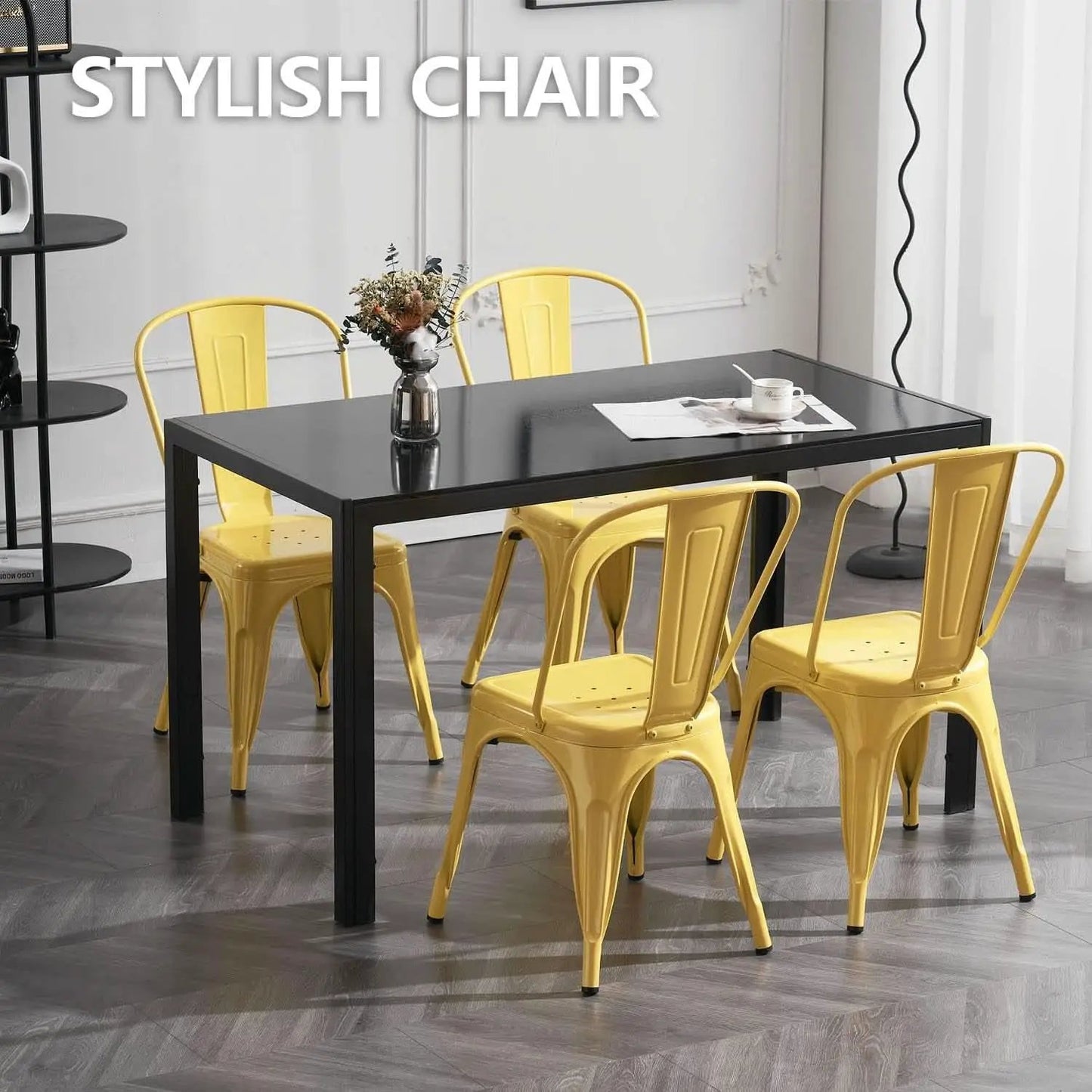 Stackable Yellow Metal Dining Chair 18 Inch Kitchen from PriceLows™