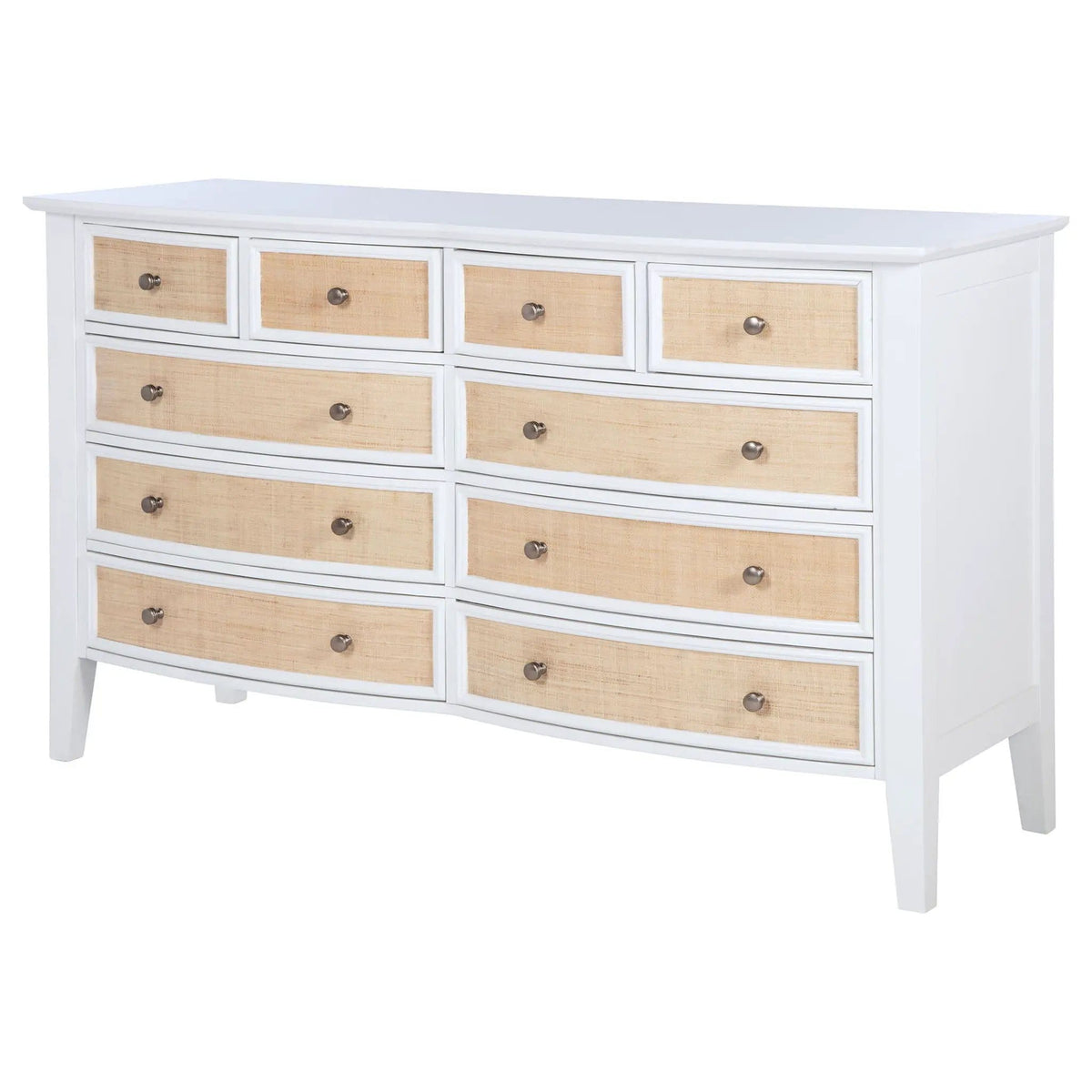 Bexhill 10-drawer Dresser Cabinet | 65 x 21.75 x 39 in | Rattan | White