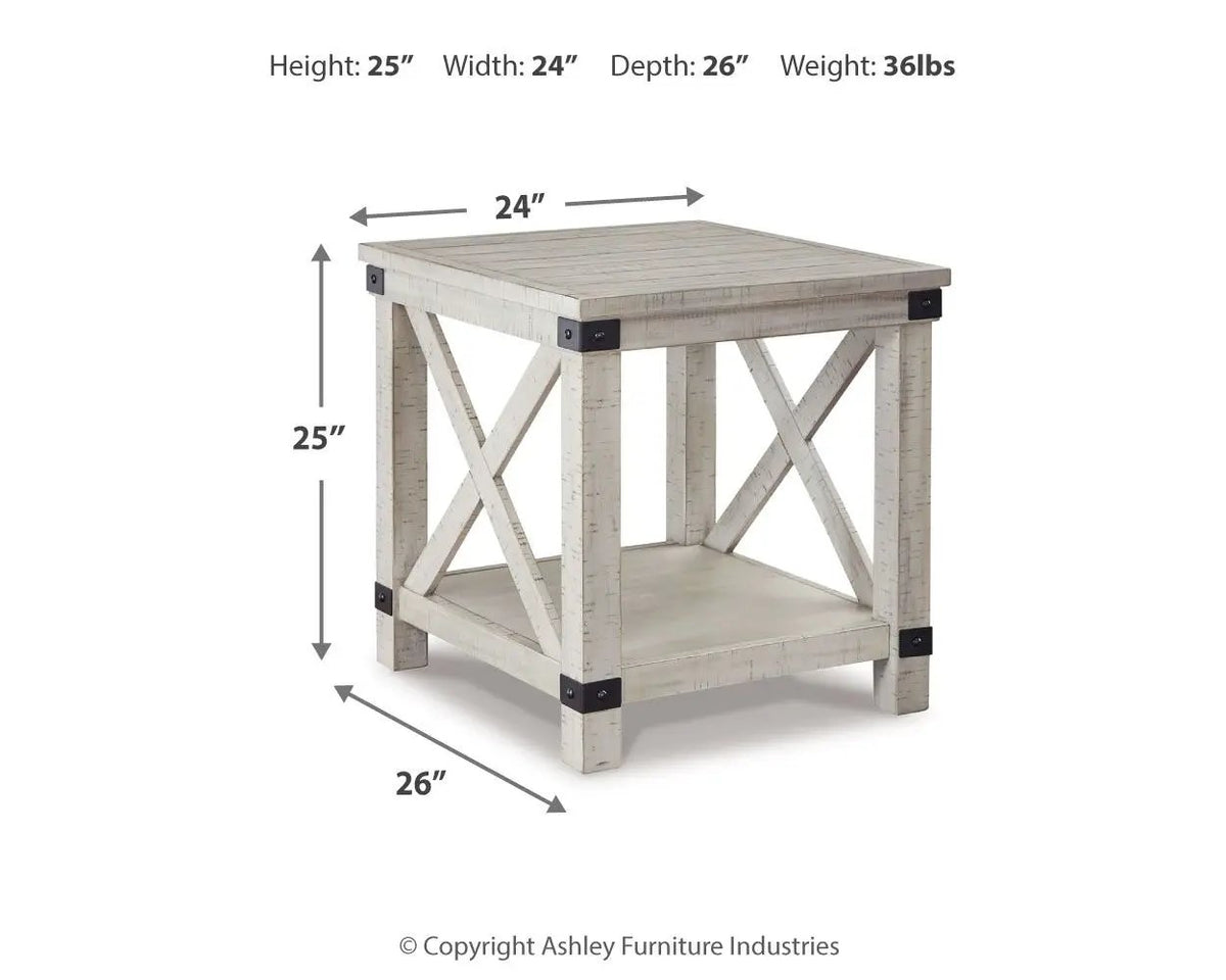 Carynhurst Rectangular End Table | Whitewash Finish | Pine Wood And Acacia Veneer | Distressed Look