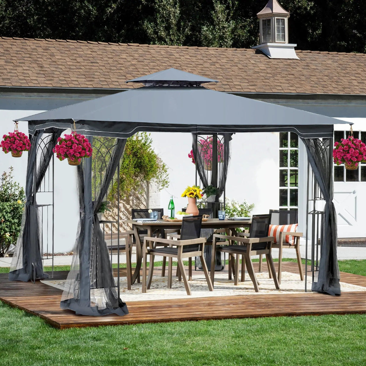Patio Gazebo Tent | Ventilated Double Roof | Mosquito Net | Steel Frame