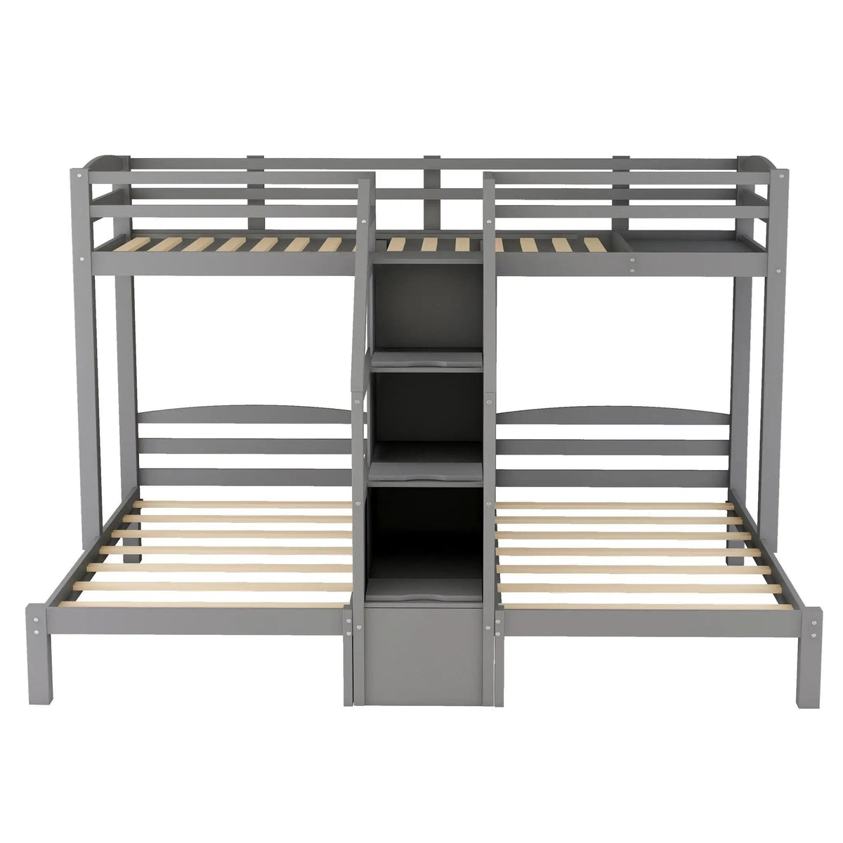 Twin Over Twin Bunk Bed | Built-In Staircase With Drawers | Upper Storage Shelf | Gray