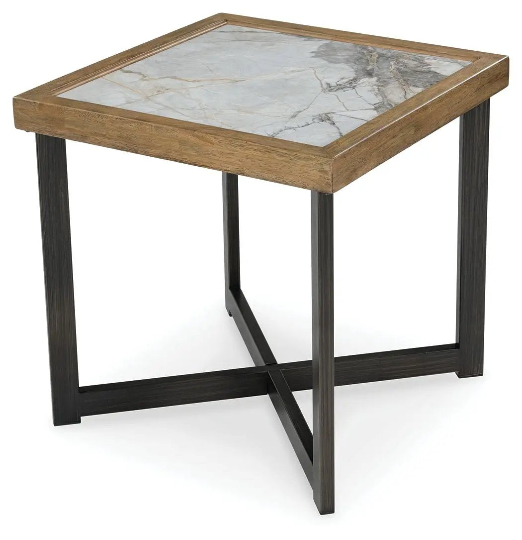 Montia Square End Table | Sintered Stone Top | Mango Veneer | Black Finish Frame
