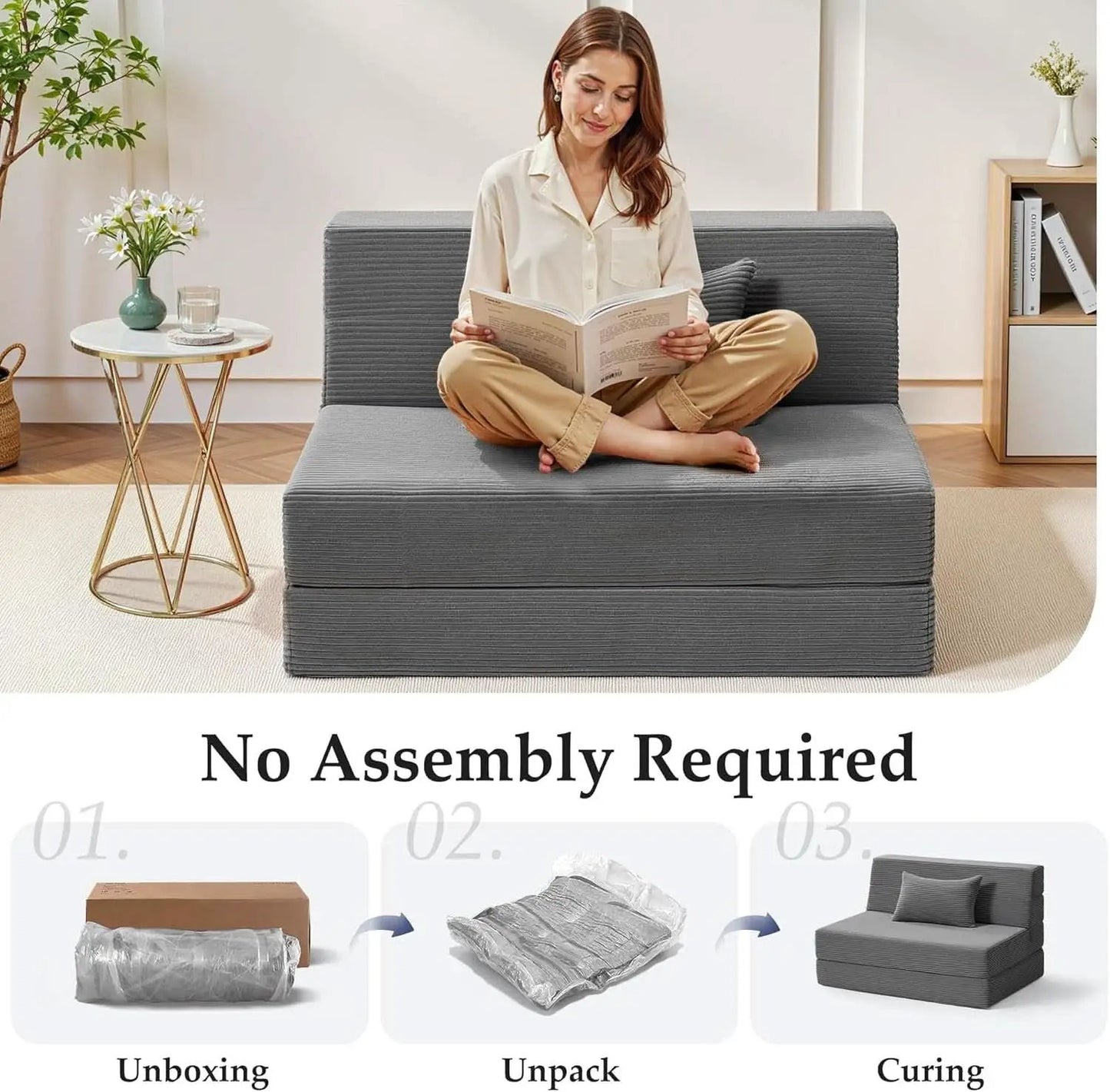 Dark Gray 4In1 Folding Memory Foam SofaBed Washable Cover from PriceLows™