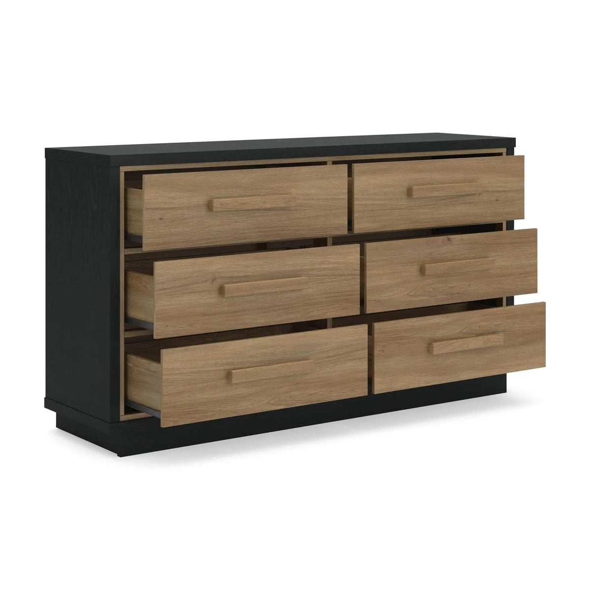 Kozmour Six Drawer Dresser | 58.03 x 15.63 x 33.07 in | Engineered Wood & Mdf | Black / Brown
