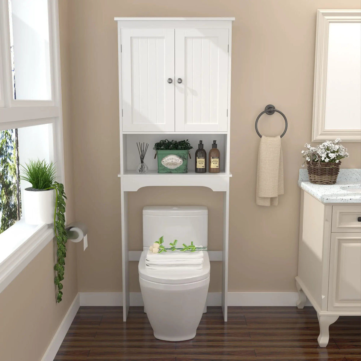 Over The Toilet Storage Cabinet | Adjustable Shelf | White | MDF Construction