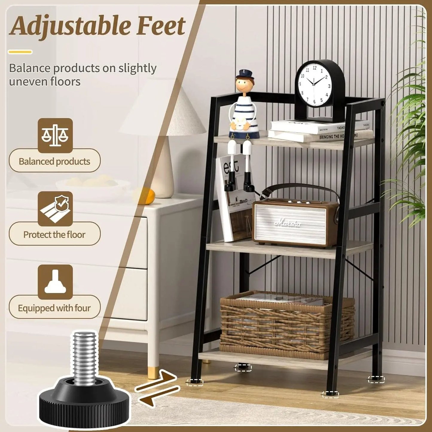 3-Tier Ladder Bookshelf With Steel Frame Greige Black from PriceLows™