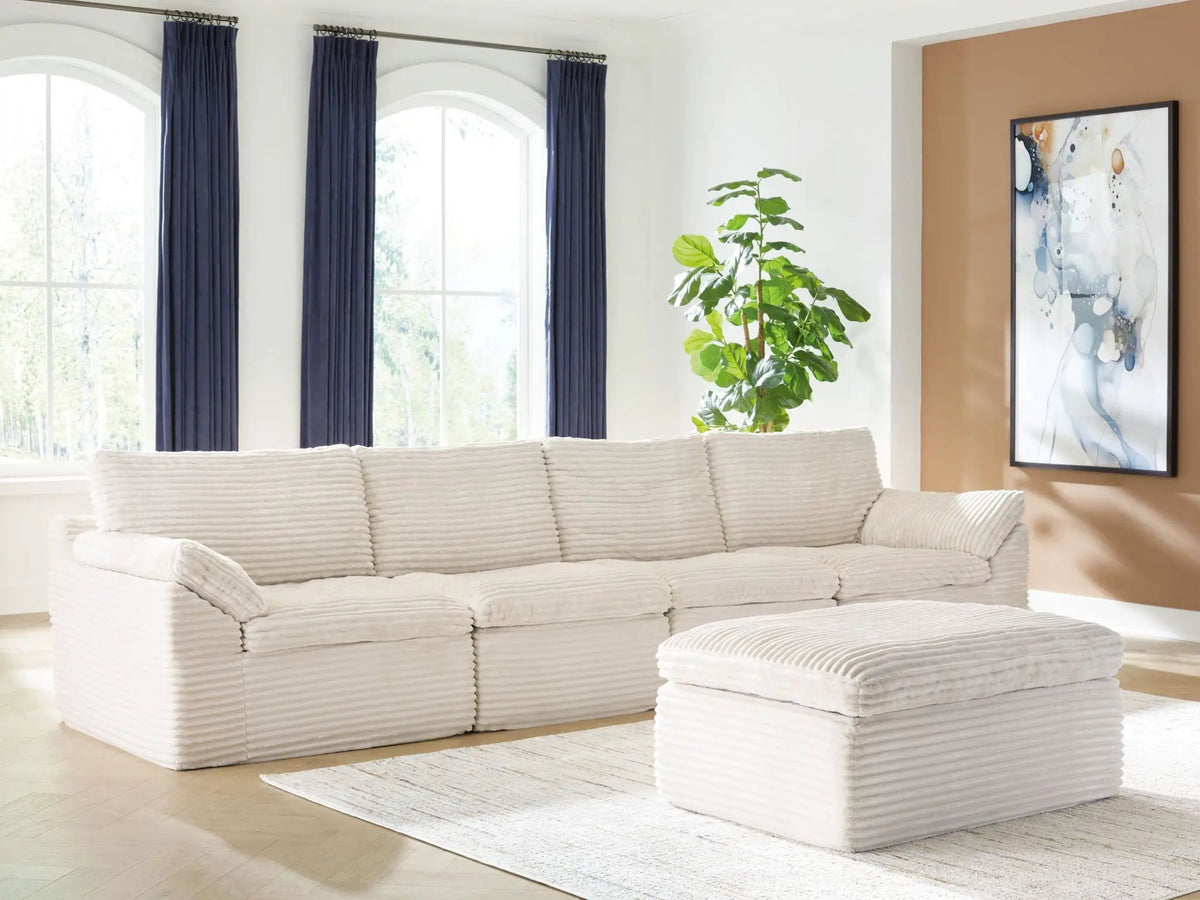 Sectional Sofa | Corduroy | Memory Foam | With Ottoman Ivory