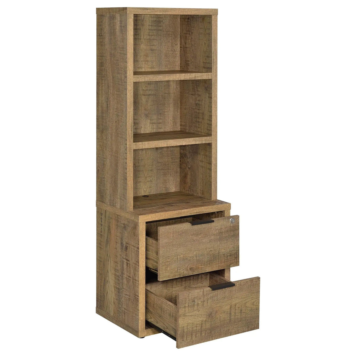 Westpark 3-shelf Bookcase USB and Lockable Drawer Mango | 19.75 x 15.5 x 61.25 in | Engineered Wood & Veneer | Home Office