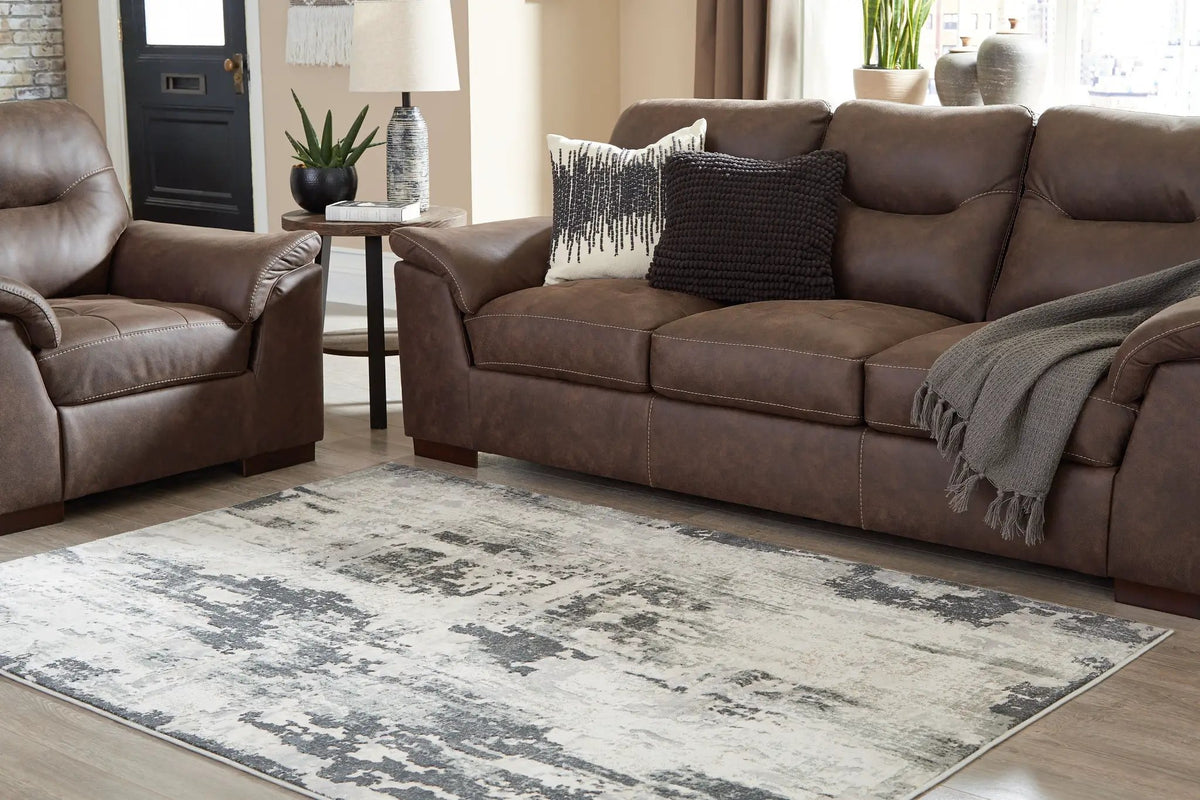 Mazatl Area Rug | 94 x 122 Inch | High-Low Abstract Design | Cream Gold And Sage