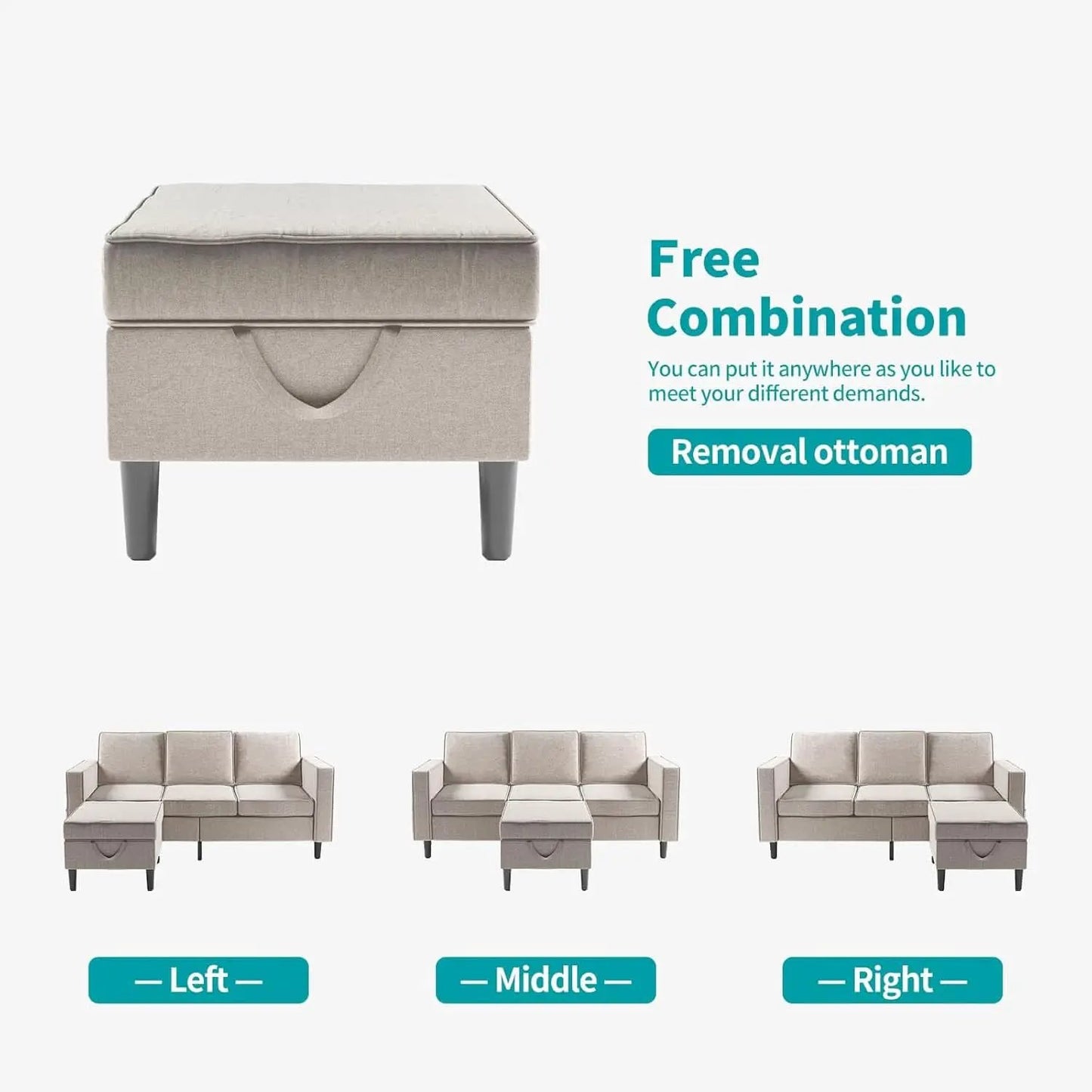 Beige Sectional Sofa Set With Movable Storage Ottoman from PriceLows™