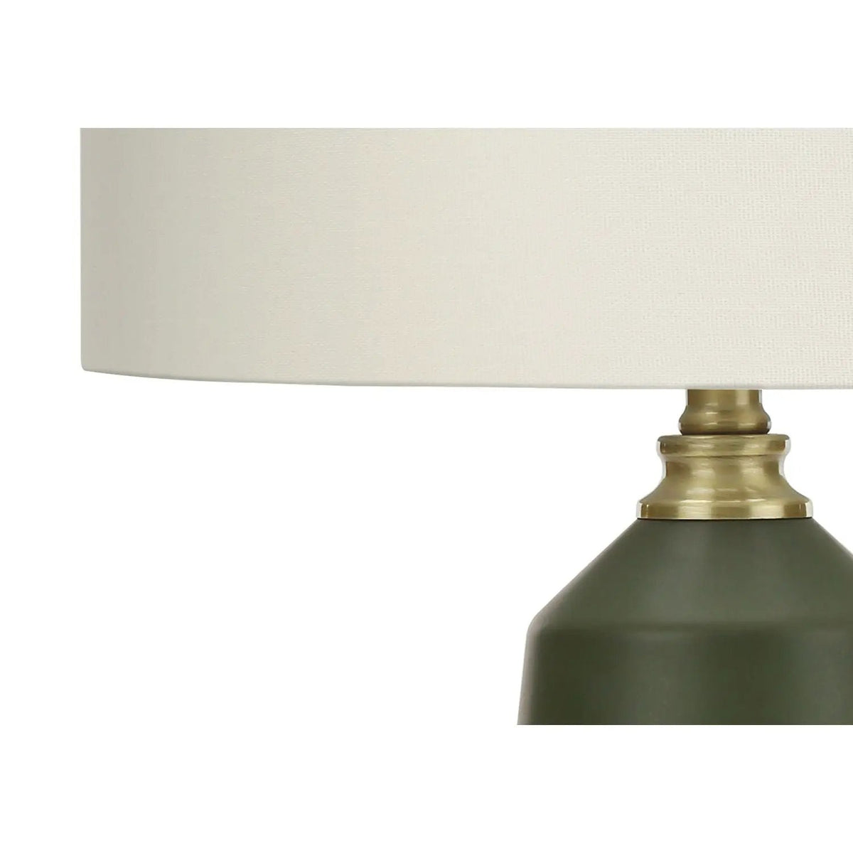 Green Ceramic Table Lamp | Ivory Linen Drum Shade | 26 Inch Height | Gold Accents