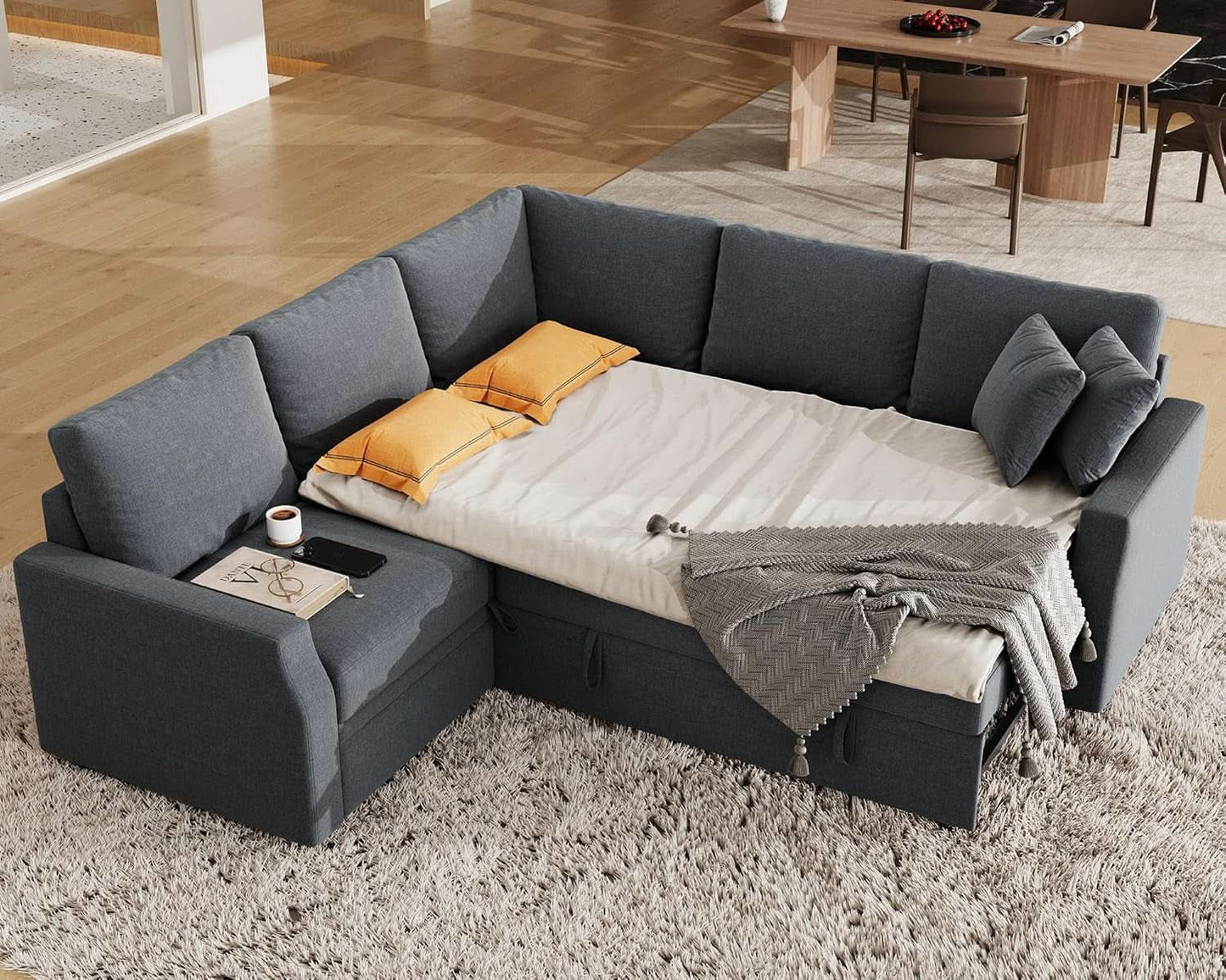 Oversized L Shaped Sleeper Sectional Sofa With Storage from PriceLows™