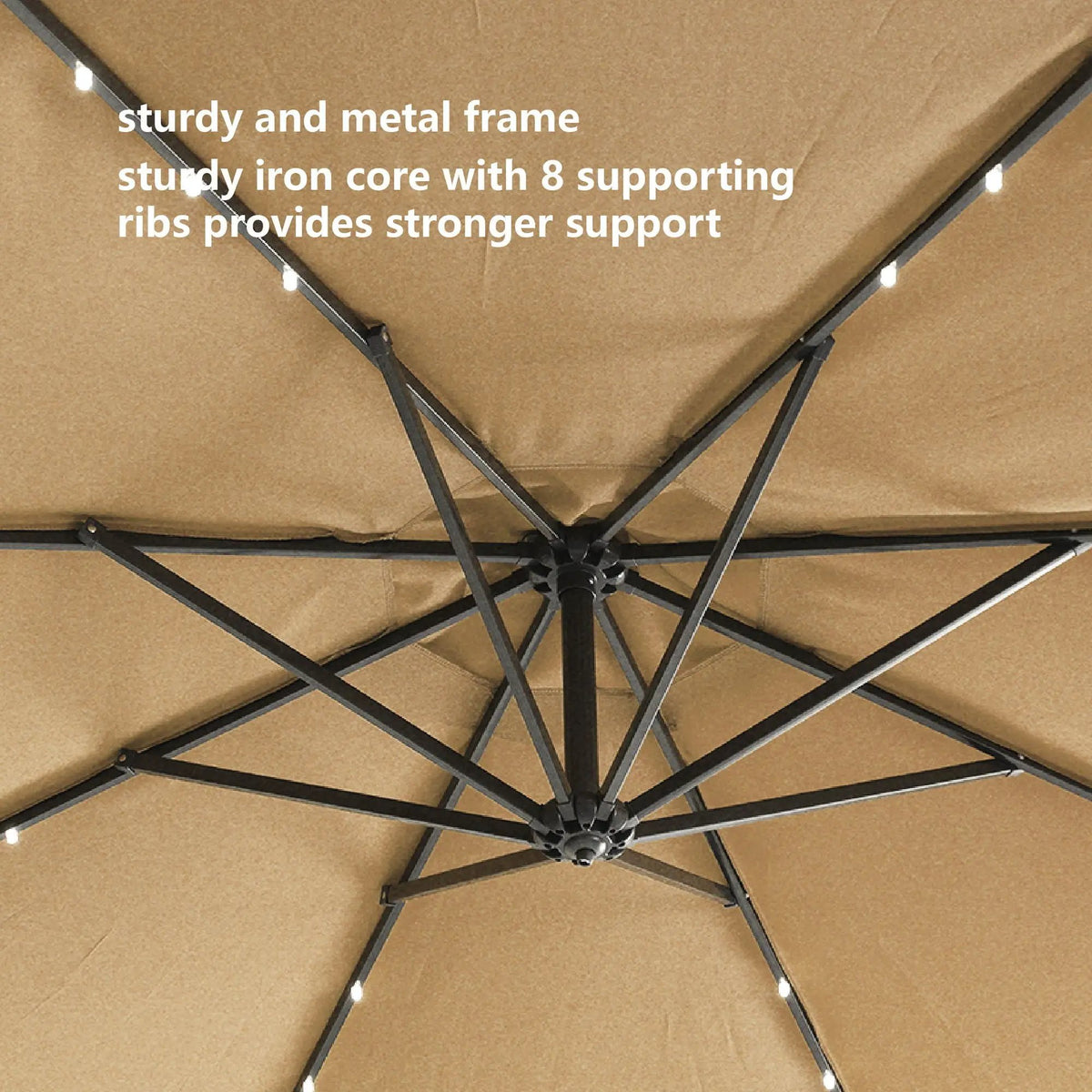 Outdoor Cantilever Patio Umbrella | 10 Ft | 32 Solar Led Lights | Taupe