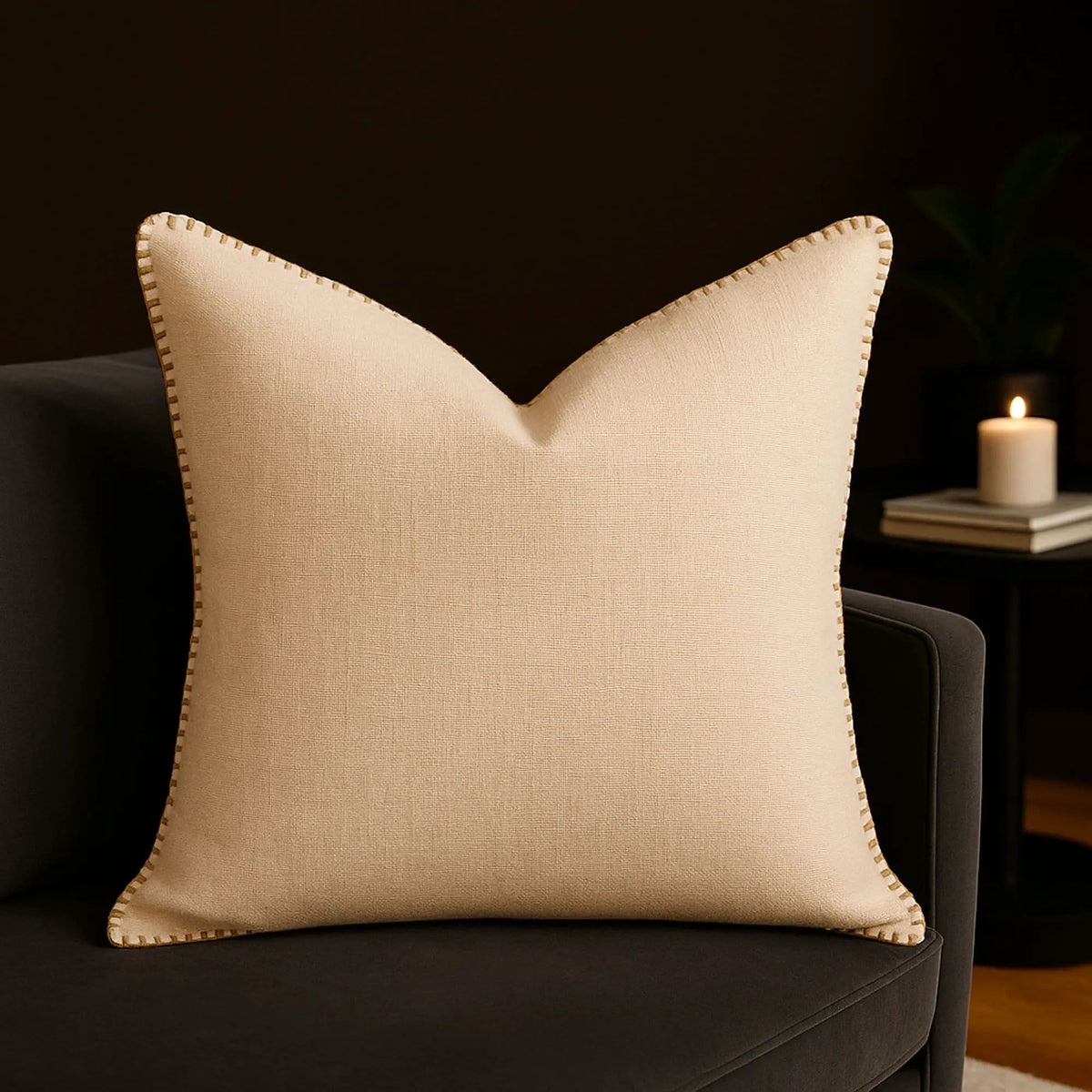 Homey Cozy Throw Pillow With Decorative Stitching | Throw Pillow | Linen & Polyester | Ivory
