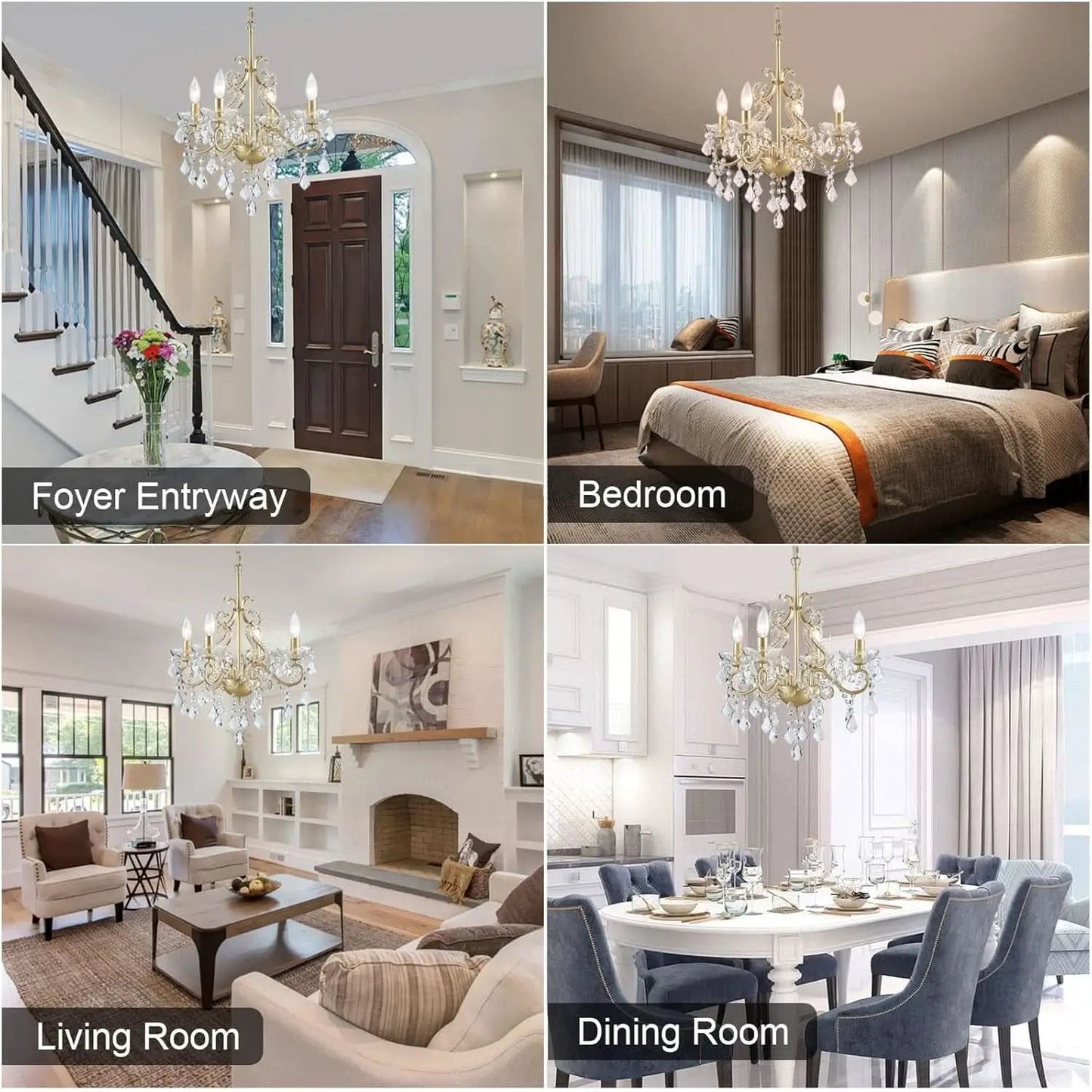 Modern K9 Crystal Chandelier 4 Light Matte Gold Pendant from PriceLows™