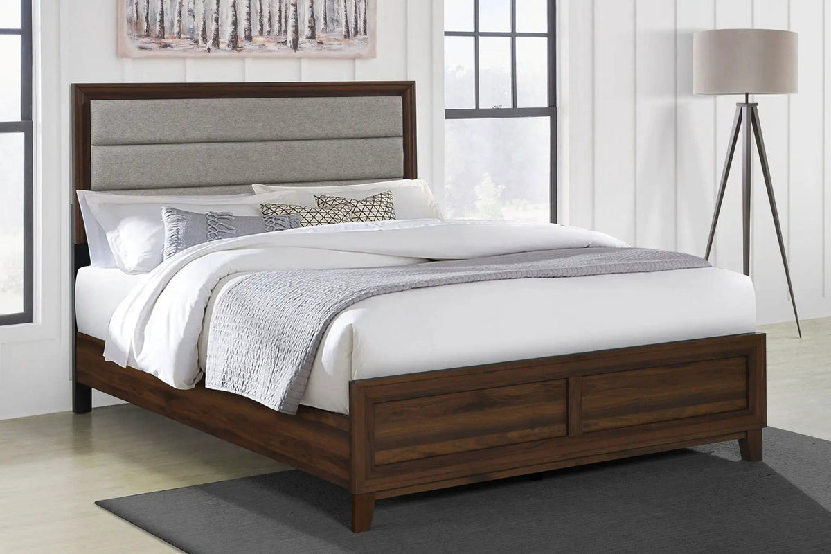 Welsley 50-inch Upholstered Queen Bed | 62.5 x 85.25 x 52.25 in | Engineered Wood & Walnut | Walnut