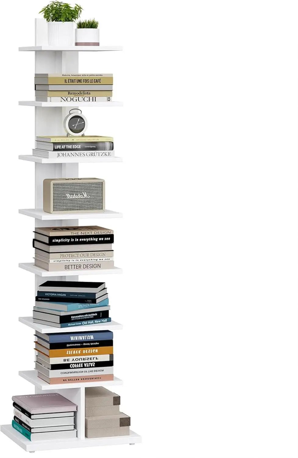 Vertical Bookshelf 8 Tier White Bookcase Living Room from PriceLows™