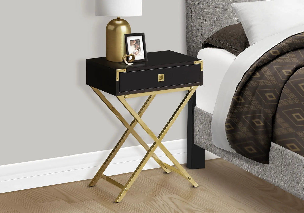 Accent Side Table | Stylish Rectangular Top | Drawer On Metal Glides | Metal Legs